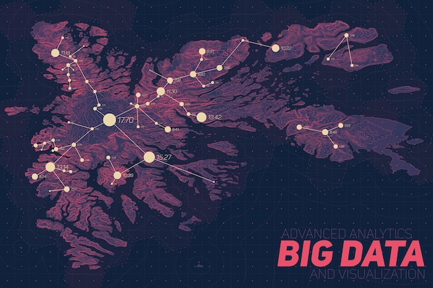 Free Vector terrain big data visualization. futuristic map infographic. complex topographical data graphic visualization. abstract data on elevation graph. colorful geographical data image.