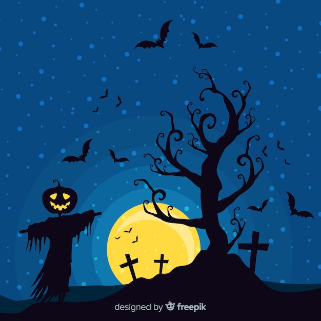 Free vector terrific halloween background with flat design