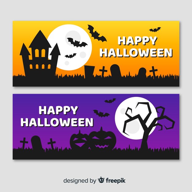 Terrific halloween banners with flat design