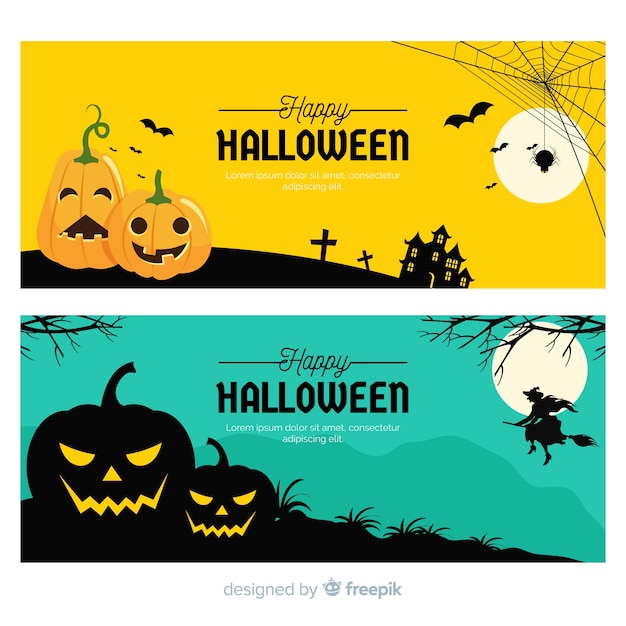 Terrific halloween banners with flat design