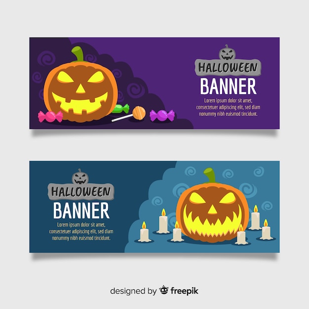 Free Vector terrific halloween banners with flat design