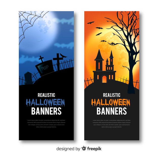 Free Vector terrific halloween banners with realistic design