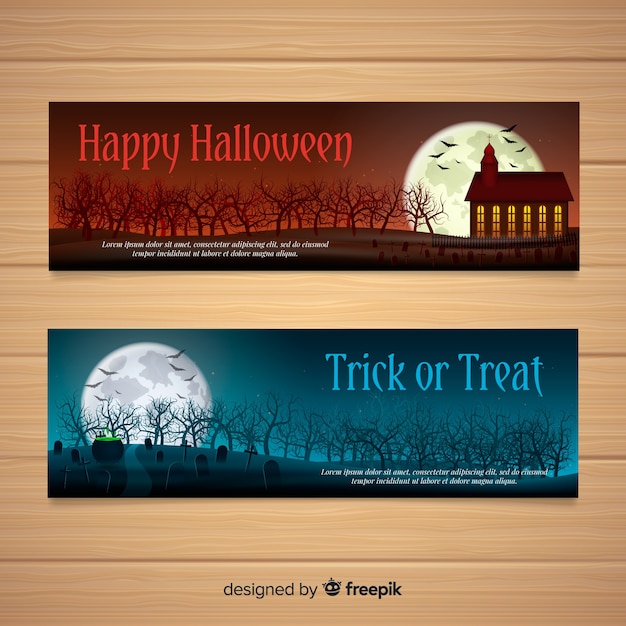 Free Vector terrific halloween banners with realistic design