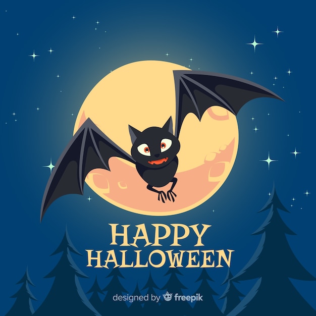 Free Vector terrific halloween bat with flat design