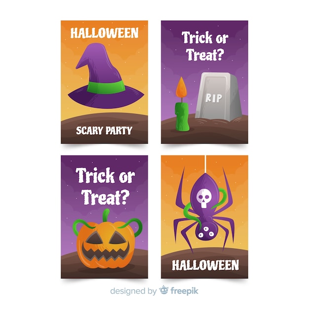 Terrific halloween card collection with flat design