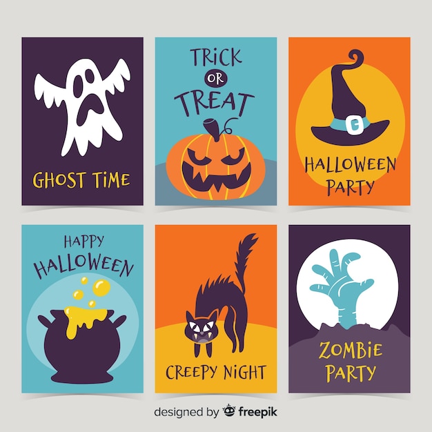 Terrific halloween card collection with flat design