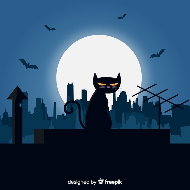 Terrific halloween cat with flat design