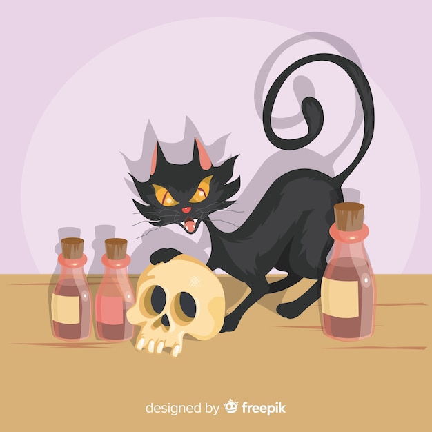 Terrific halloween cat with flat design