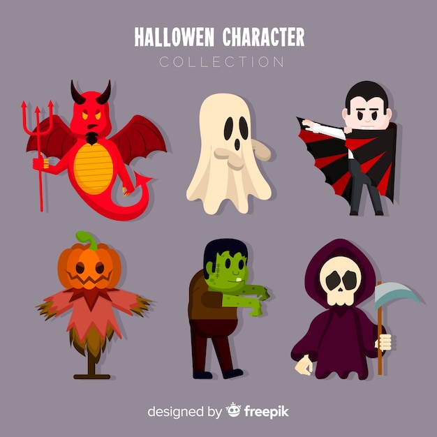 Terrific halloween character collection with flat design