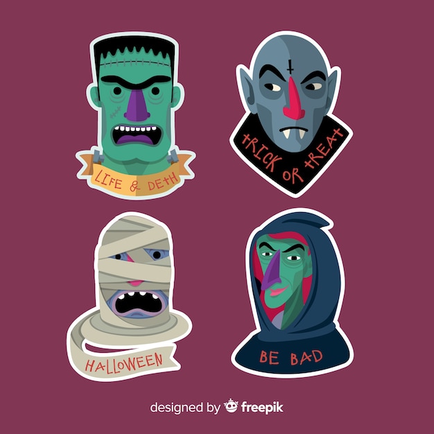 Free vector terrific halloween character collection with flat design