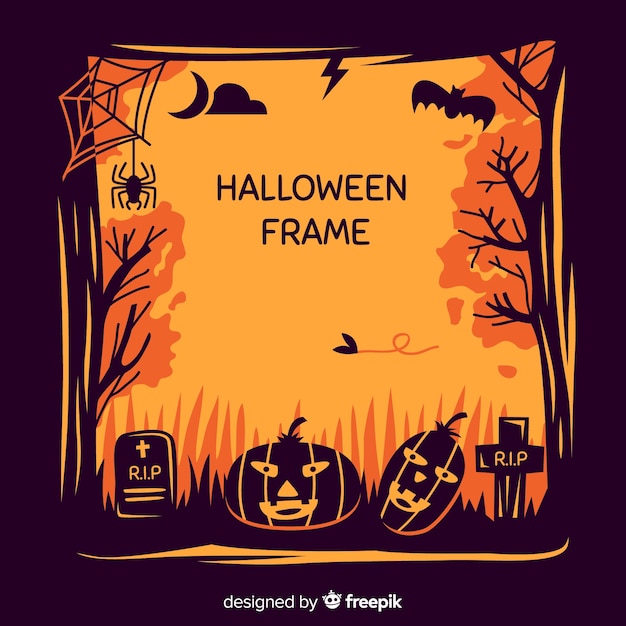 Free Vector terrific halloween frame with flat design