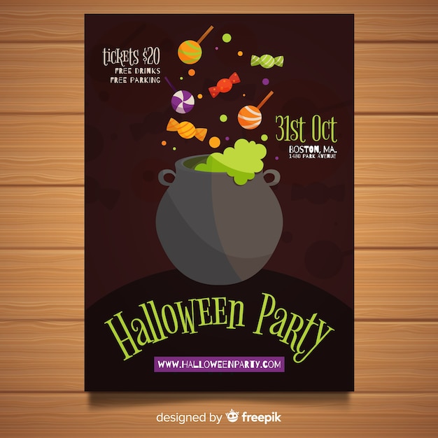 Terrific halloween party poster template with flat design