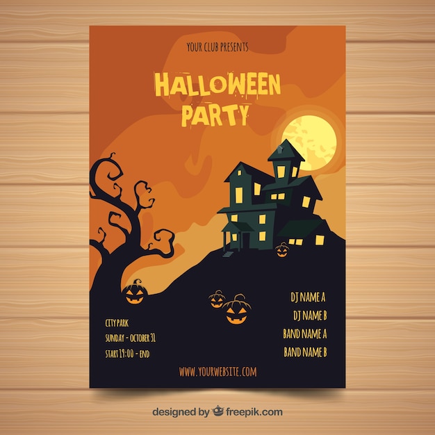 Free Vector terrific halloween party poster template with flat design