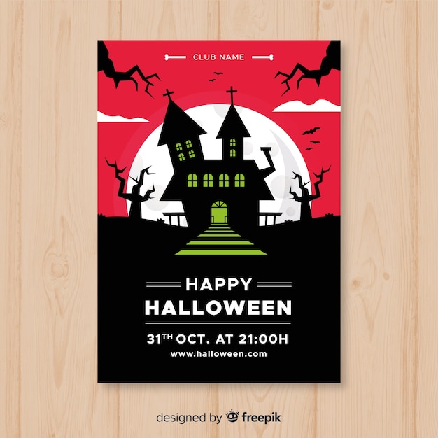 Free Vector terrific halloween party poster template with flat design