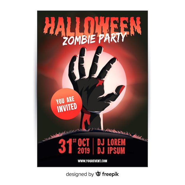 Free Vector terrific halloween party poster with flat design