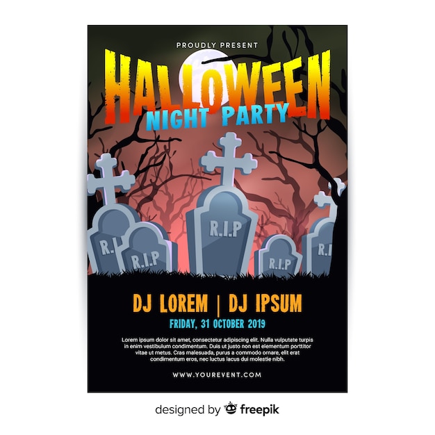 Terrific halloween party poster with flat design