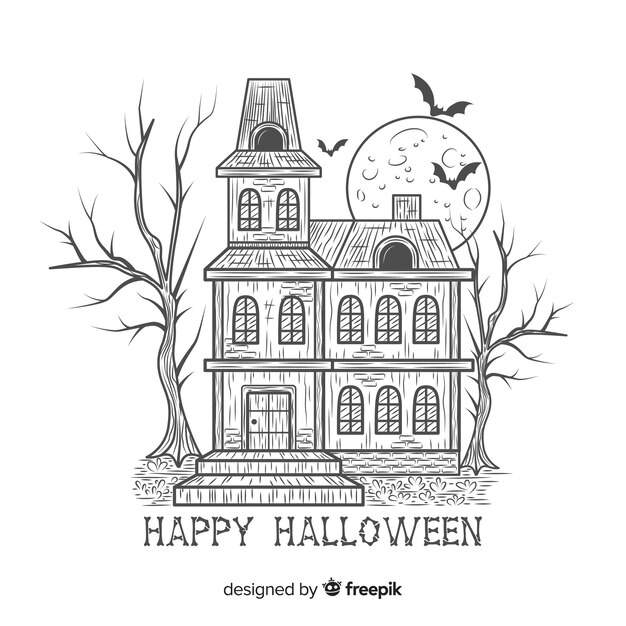 Terrific hand drawn halloween haunted house