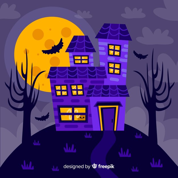 Free Vector terrific haunted house with flat design