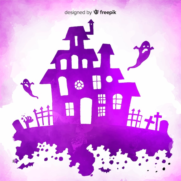 Free Vector terrific watercolor halloween haunted house