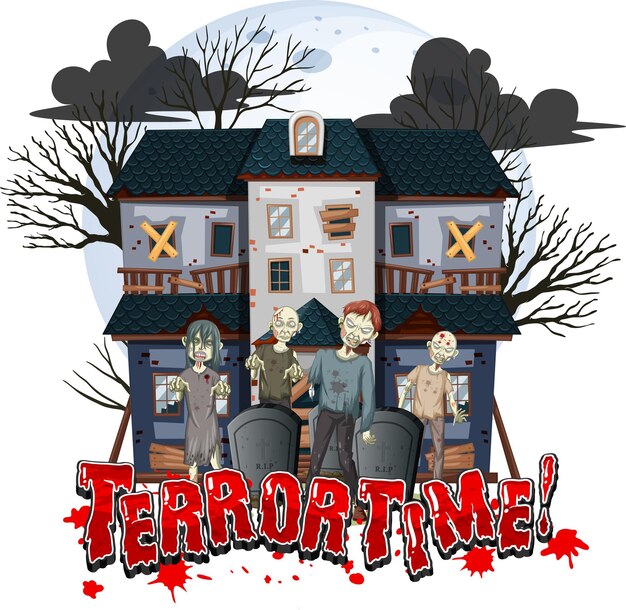 Terror Time text design with Haunted House