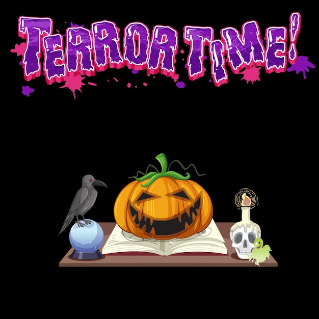 Free Vector terror time text design with pumpkin halloween