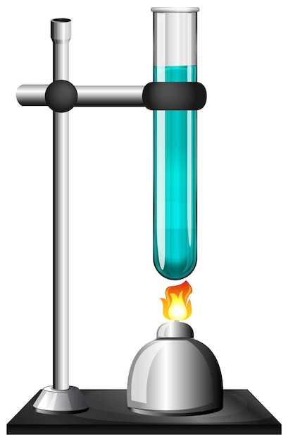 Test tube with liquid inside on ring stand