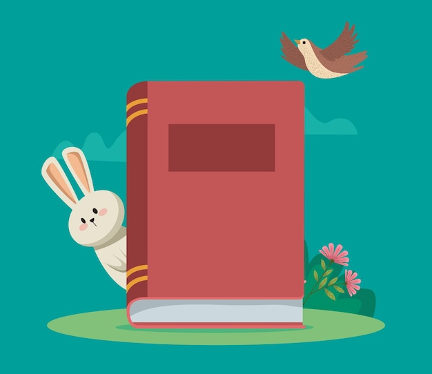 Free Vector text book with spring animals