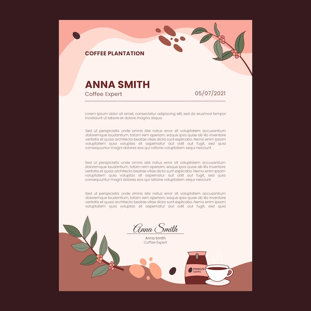 Texture coffee plantation letterhead template