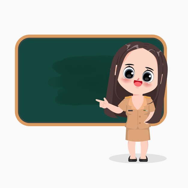 Thai Teacher in the classroom character pose set. Character woman in government employee uniform.