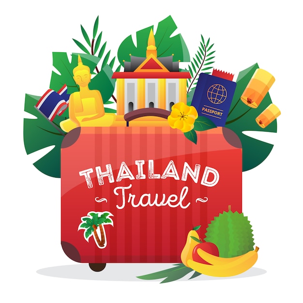 Free Vector thailand cultural symbols composition icon for travelers with national flag 