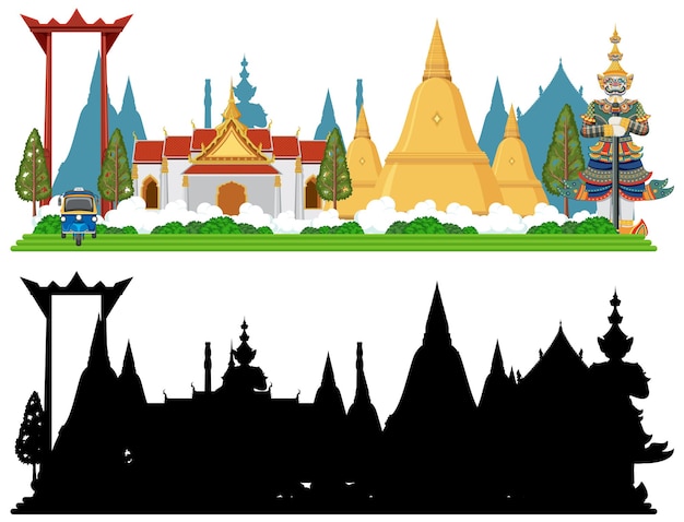 Free Vector thailand tourist attraction landmark with silhouette