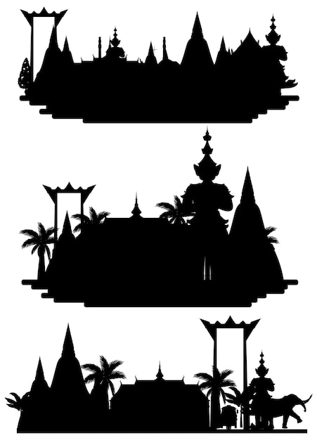 Free Vector thailand tourist attraction landmark with silhouette