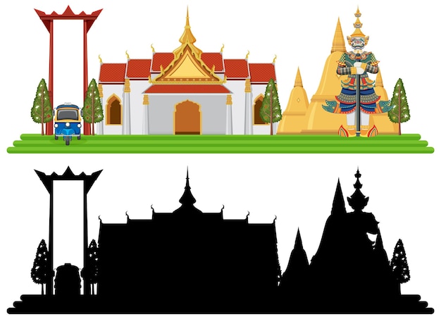 Free Vector thailand tourist attraction landmark with silhouette