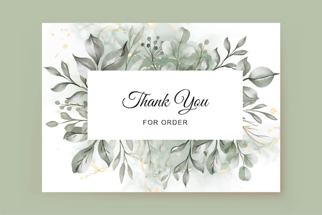 Free Vector thank you card template with greenery leaves