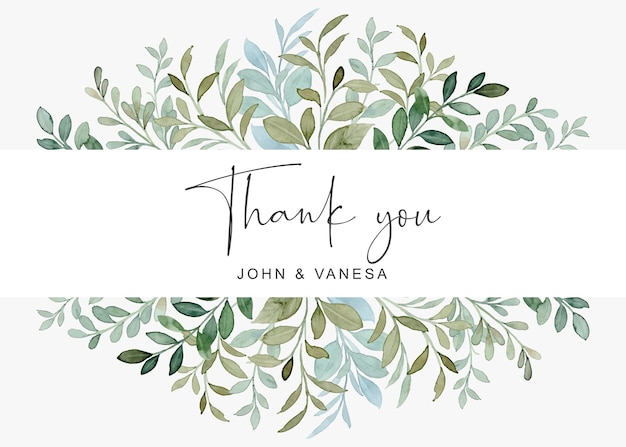 Free vector thank you card with greenery foliage watercolor