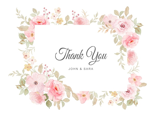 Thank you card with pink rose flower frame