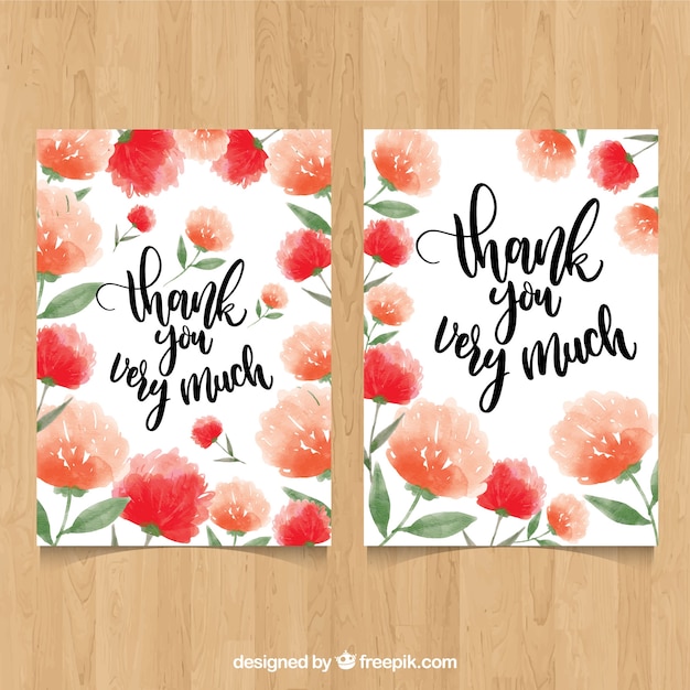 Free vector thank you card with red flowers