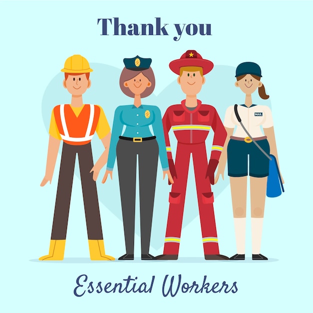 Free Vector thank you essential workers hand drawn