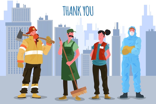 Thank you essential workers illustrated