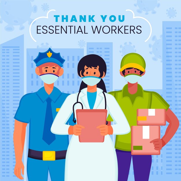 Thank you essential workers with masks