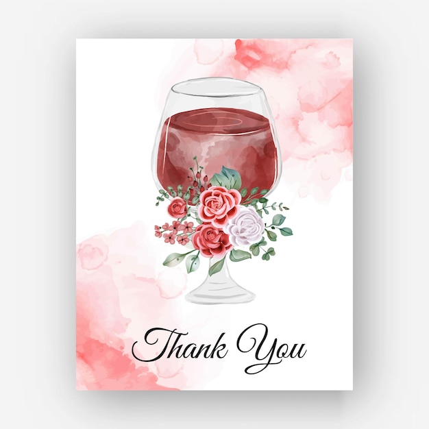 Thank you Watercolor Rose Glass Template Card