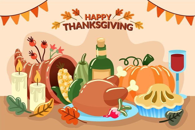 Thanksgiving background hand drawn style