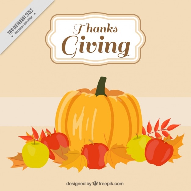 Free Vector thanksgiving background with a huge pumpkin and some apples