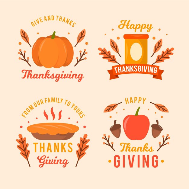 Thanksgiving badge collection in flat design