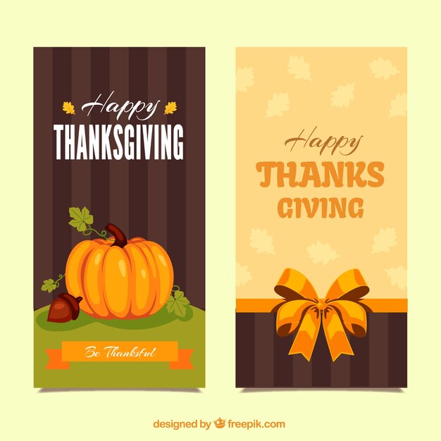 Thanksgiving banners with pumpkin and bow