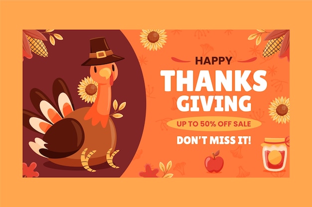 Thanksgiving celebration horizontal sale banner template