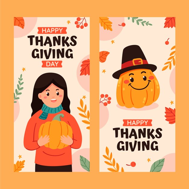 Thanksgiving celebration vertical banners set