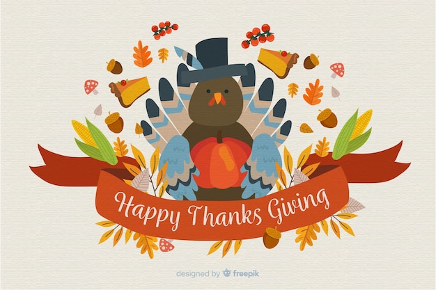 Free Vector thanksgiving concept with flat design background