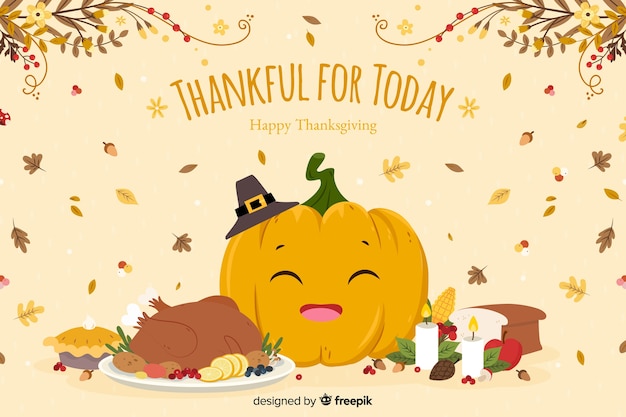 Free vector thanksgiving concept with hand drawn background