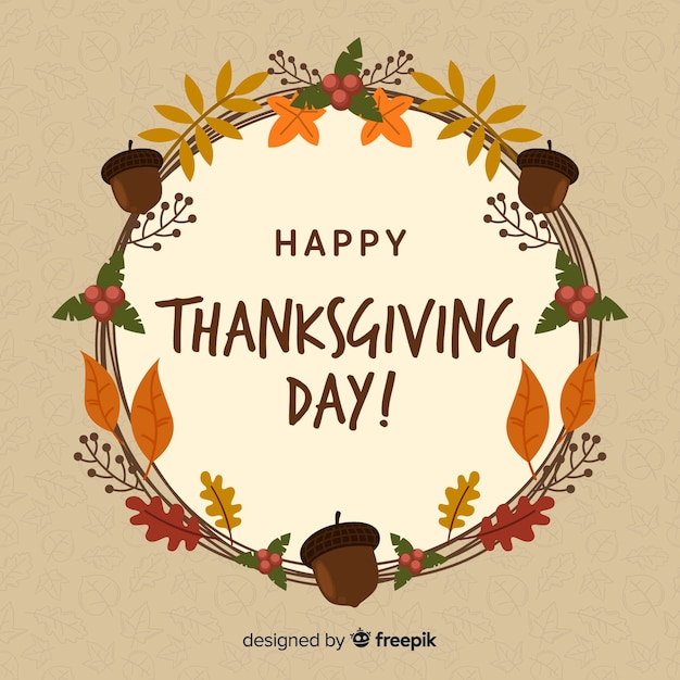 Free Vector thanksgiving day background in flat design with autumn elements